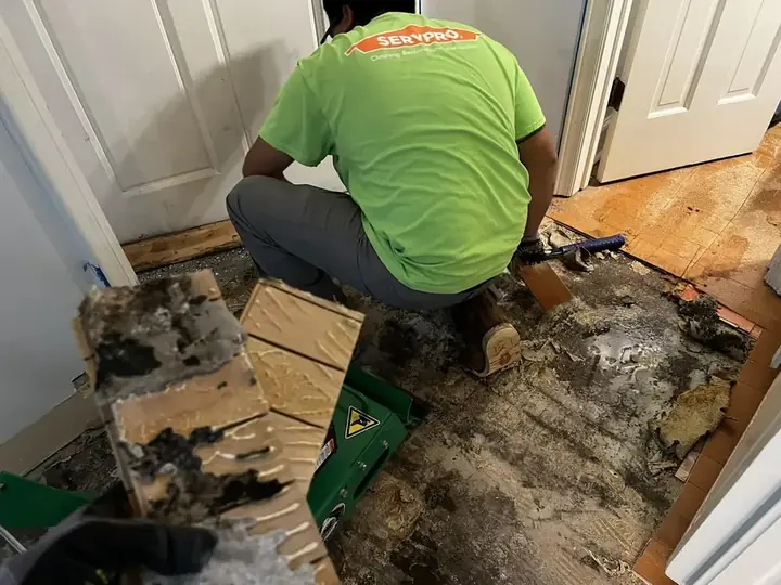 Air movers drying a water damaged room in a Lewisville Lake area home