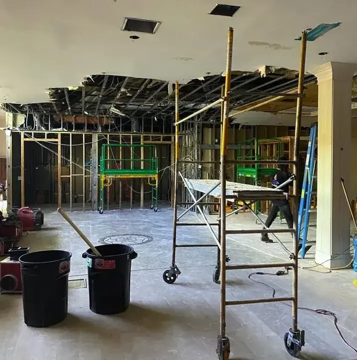 A room cleared to the studs for drying in a Lewisville Lake area home